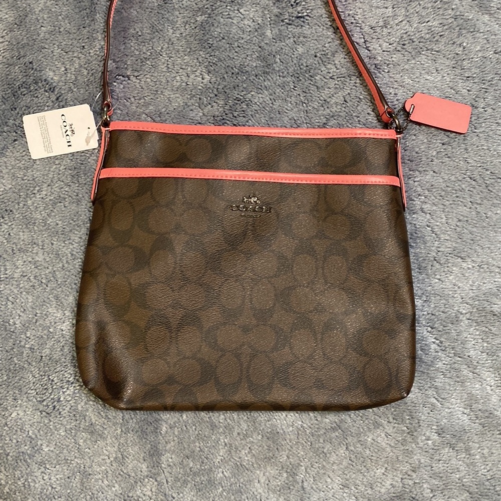 Coach Crossbody Bag with Zipper - Pink and Signature Coach Design - NWT